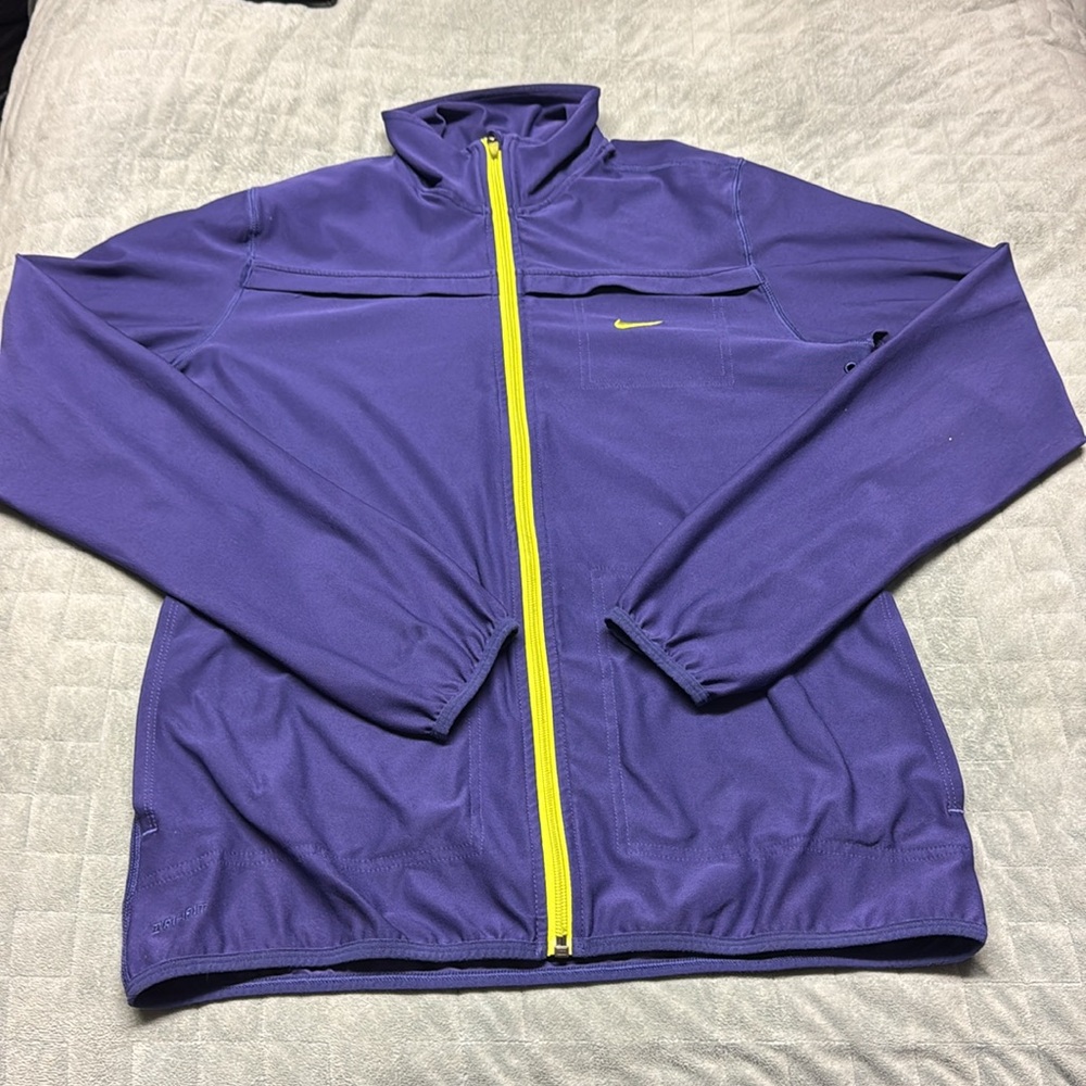 Nike Track Jacket, Purple, Green, Thumbholes, Pockets, Size L